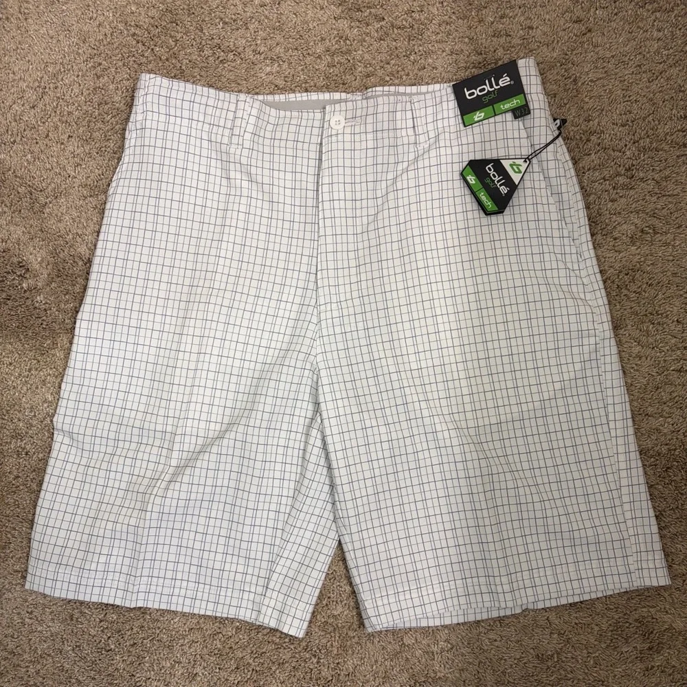 Bolle Golf Men's White and Blue Grid Shorts Size 32 - Picture 1 of 4